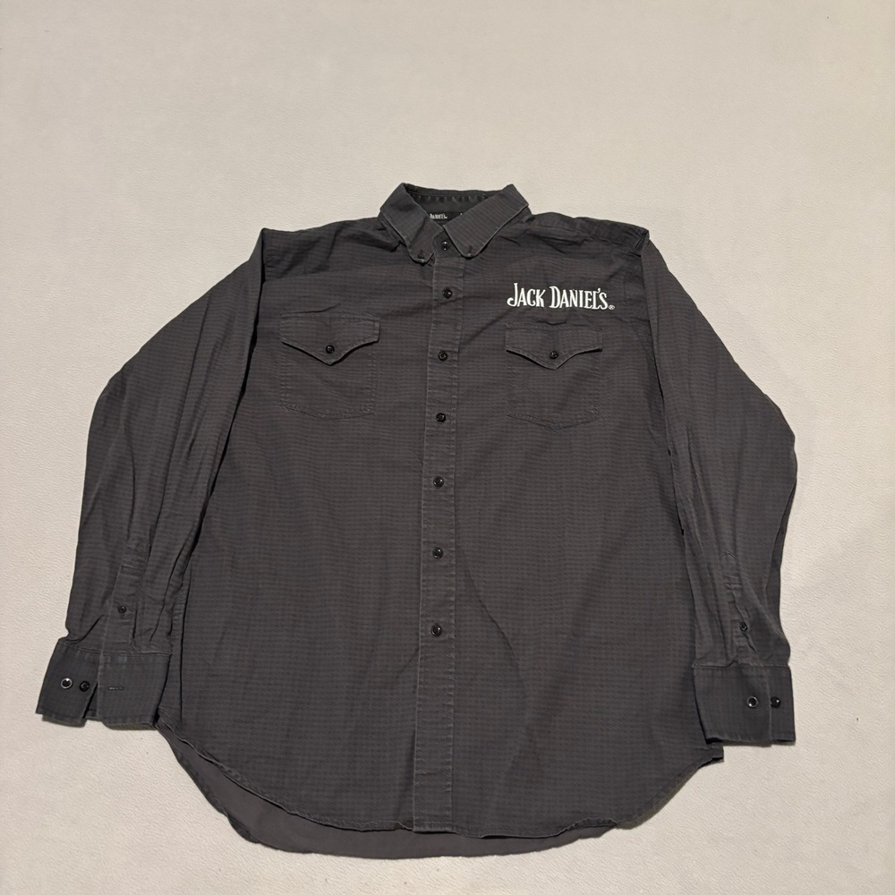 Jack Daniels Mens Button Down Shirt Black Large Embroidered Cowboy Western Rodeo